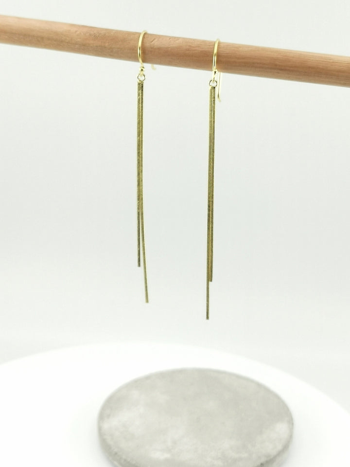 Matte 18k Gold Plated Silver Long Stick Earrings