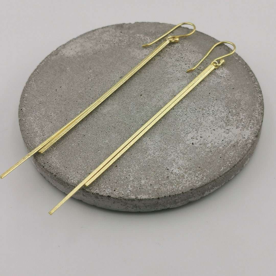 Matte 18k Gold Plated Silver Long Stick Earrings