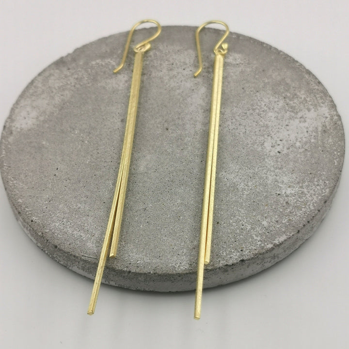 Matte 18k Gold Plated Silver Long Stick Earrings