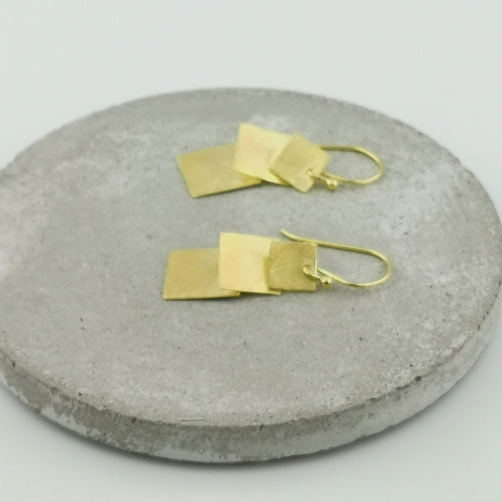 Matte Dainty Square Dangle Earrings — 18k Gold Plated