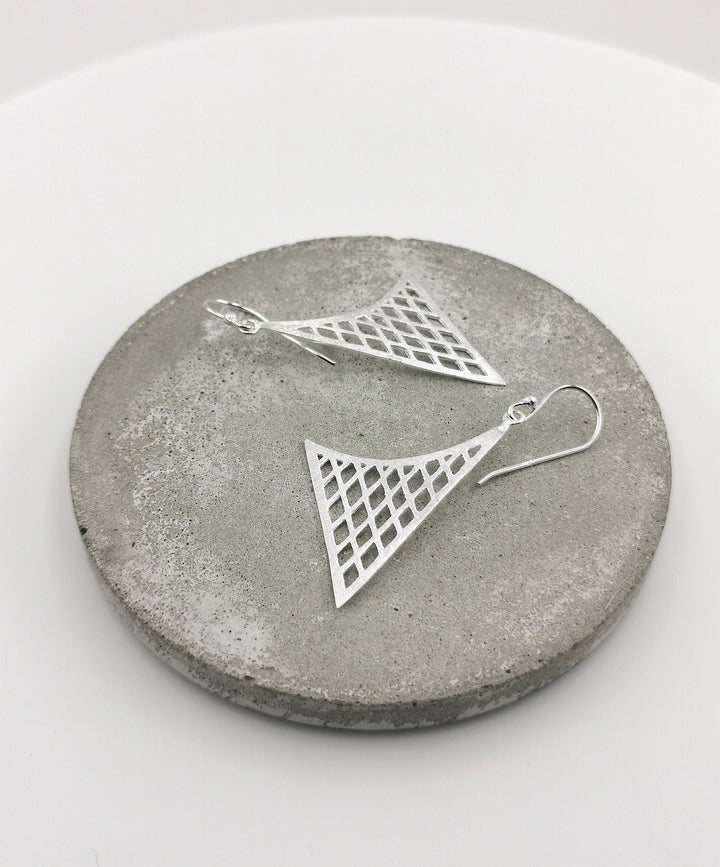 Abstract Triangle Matte 925 Silver Statement Earrings