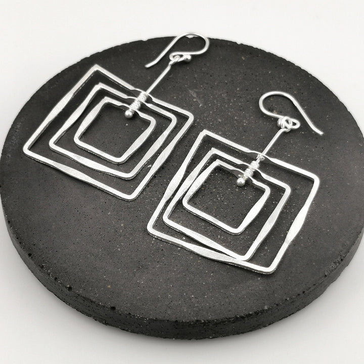 Triple Square Motion Earrings — 925 Silver