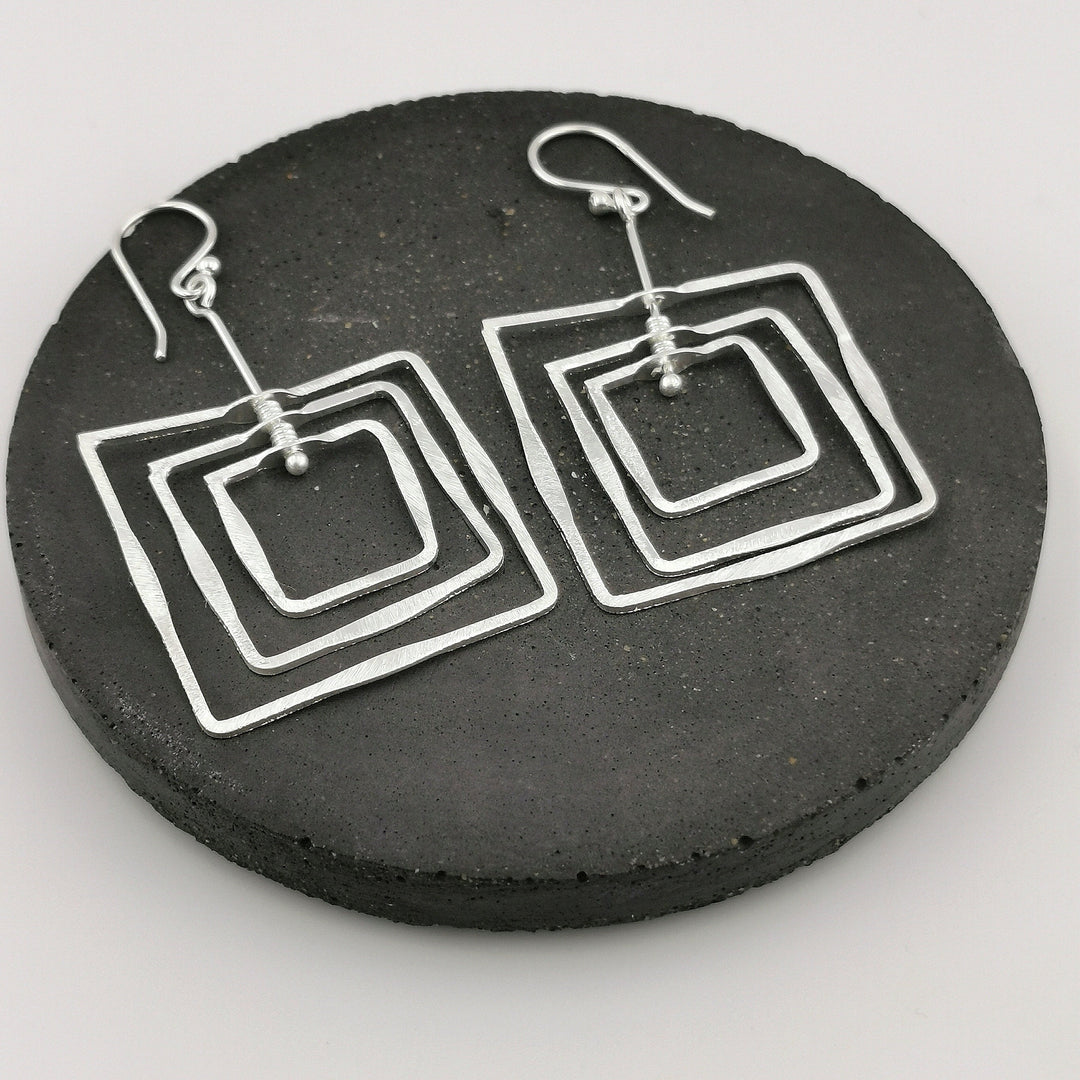 Triple Square Motion Earrings — 925 Silver