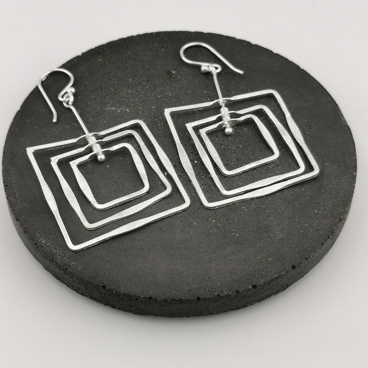 Triple Square Motion Earrings — 925 Silver