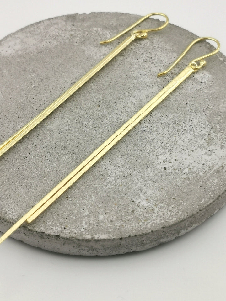 Matte 18k Gold Plated Silver Long Stick Earrings