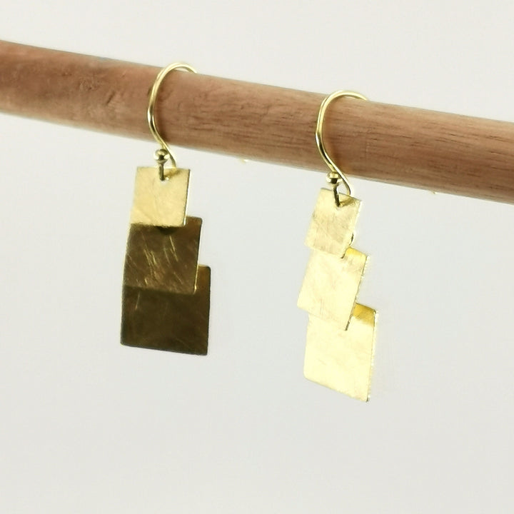 Matte Dainty Square Dangle Earrings — 18k Gold Plated