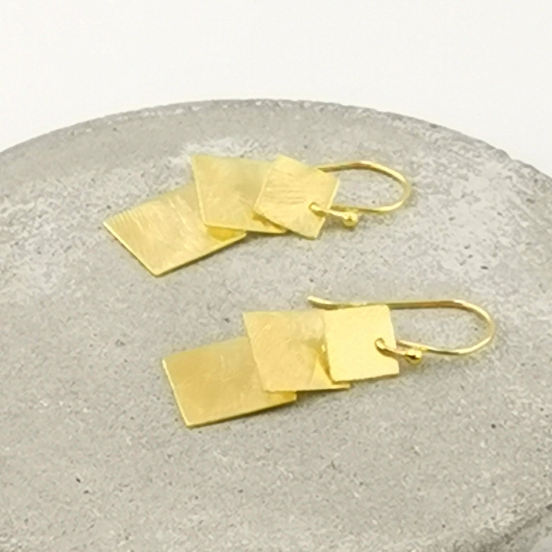 Matte Dainty Square Dangle Earrings — 18k Gold Plated