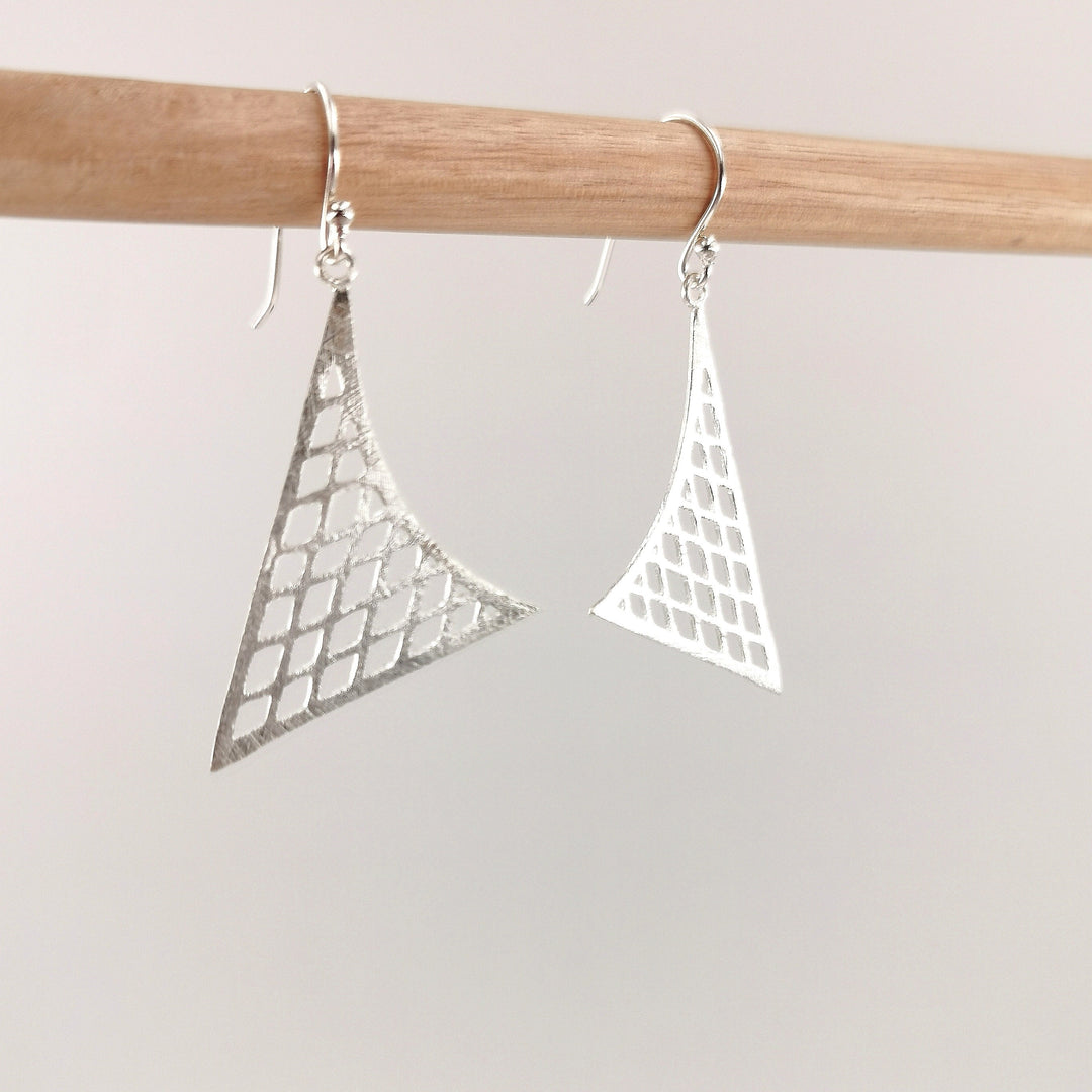 Abstract Triangle Matte 925 Silver Statement Earrings