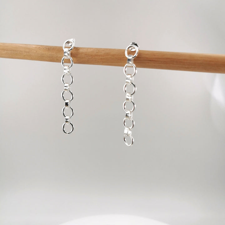 Dainty Chain Drop Earrings — 925 Silver