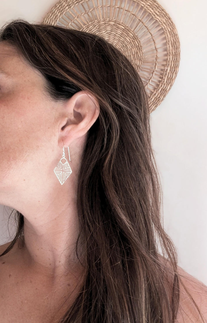 Matte Tribal Rhombus Earrings — 925 Silver