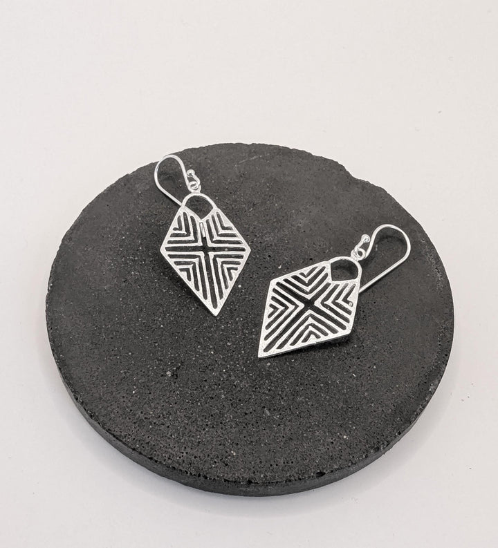 Matte Tribal Rhombus Earrings — 925 Silver