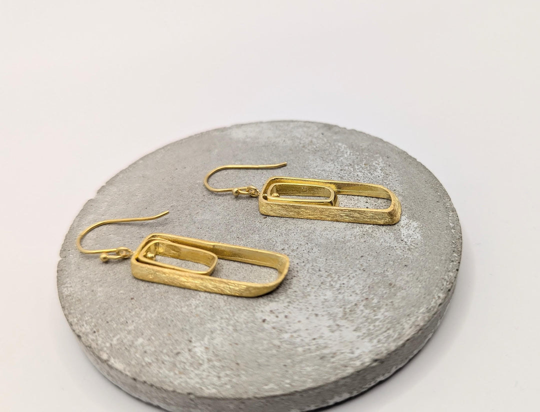 Asymmetrical Rectangle 18k Gold Plated Dangle Earrings
