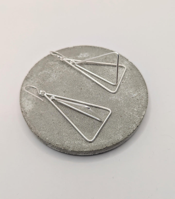 925 Silver Double Triangle Earrings with Matte Finish