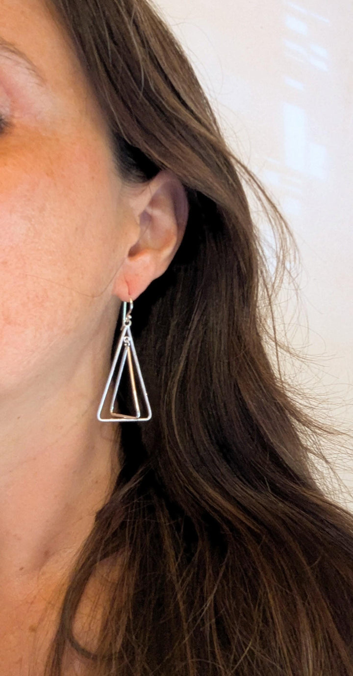 925 Silver Double Triangle Earrings with Matte Finish