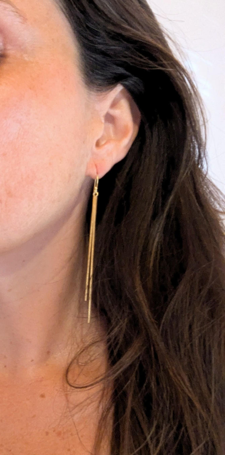 Matte 18k Gold Plated Silver Long Stick Earrings