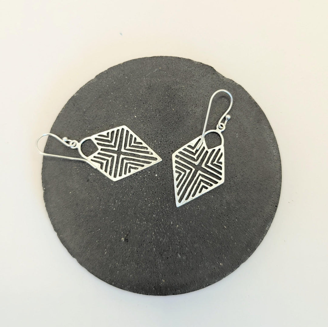 Matte Tribal Rhombus Earrings — 925 Silver