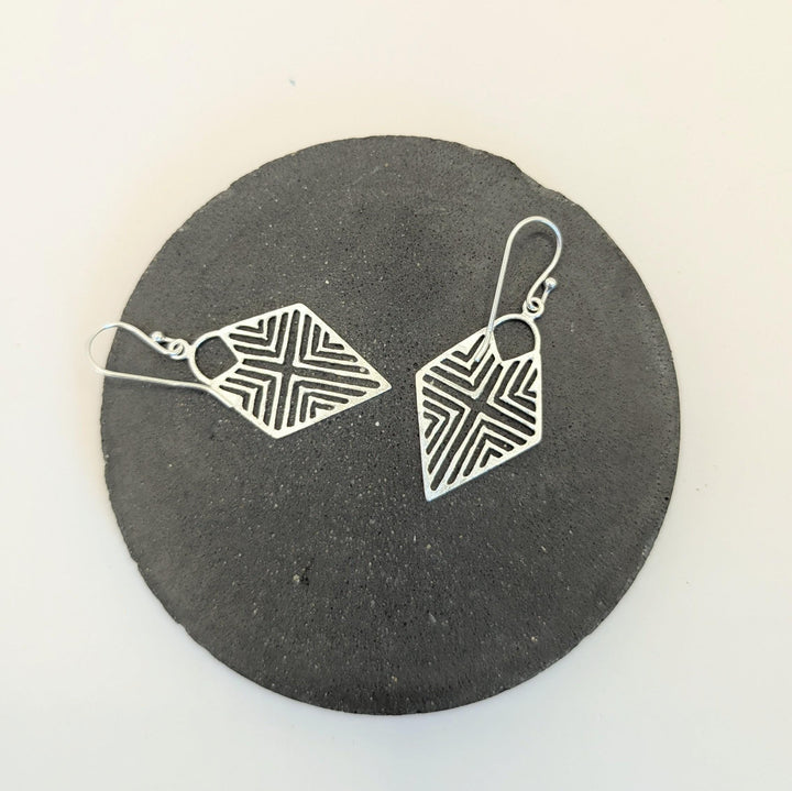 Matte Tribal Rhombus Earrings — 925 Silver