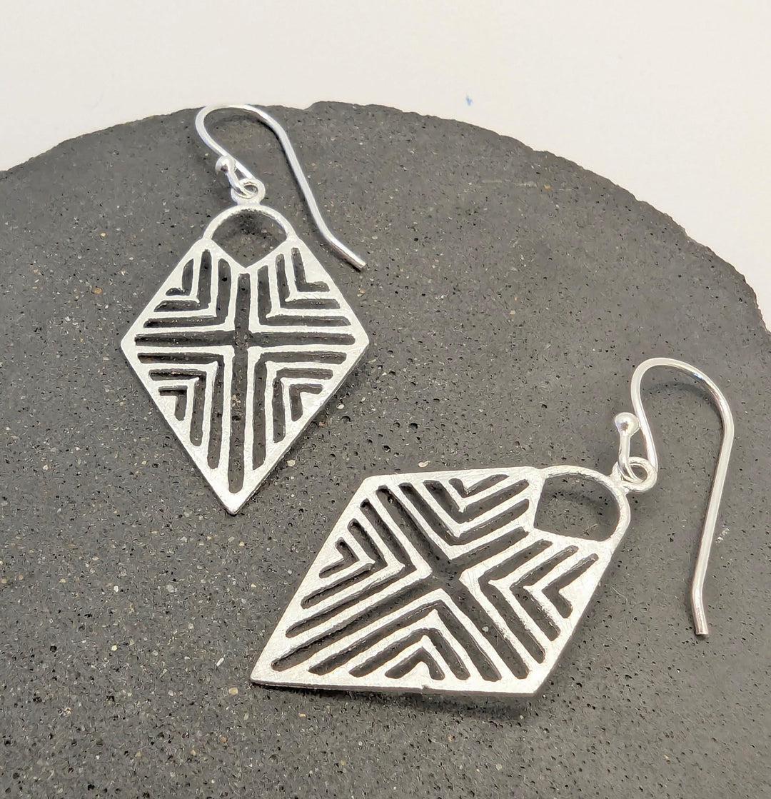 Matte Tribal Rhombus Earrings — 925 Silver