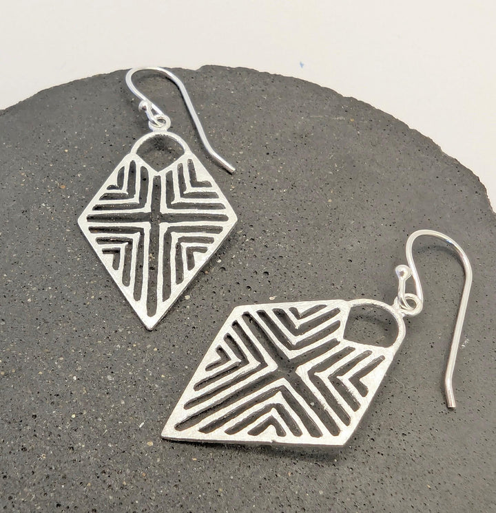 Matte Tribal Rhombus Earrings — 925 Silver