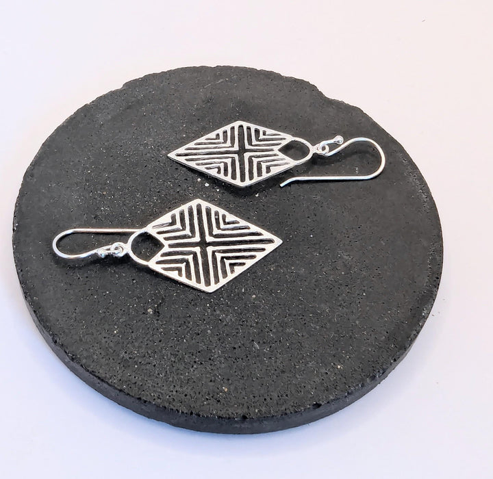 Matte Tribal Rhombus Earrings — 925 Silver