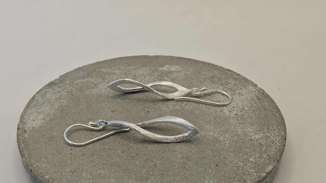 Silver Spiral Dainty Drop Earrings, Matte Dangle Earrings