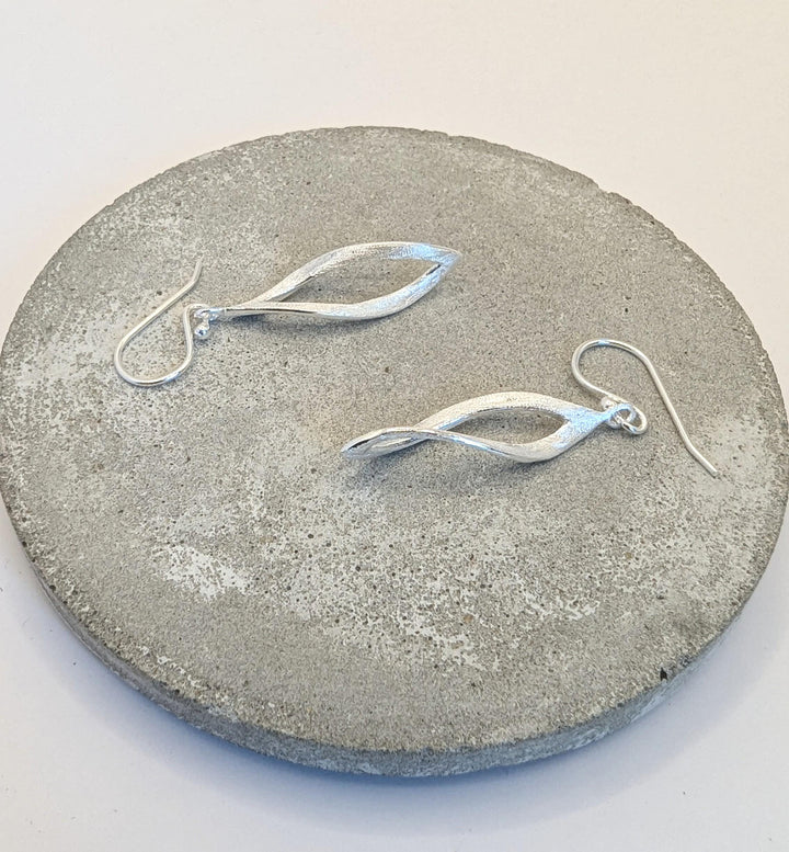 Silver Spiral Dainty Drop Earrings, Matte Dangle Earrings