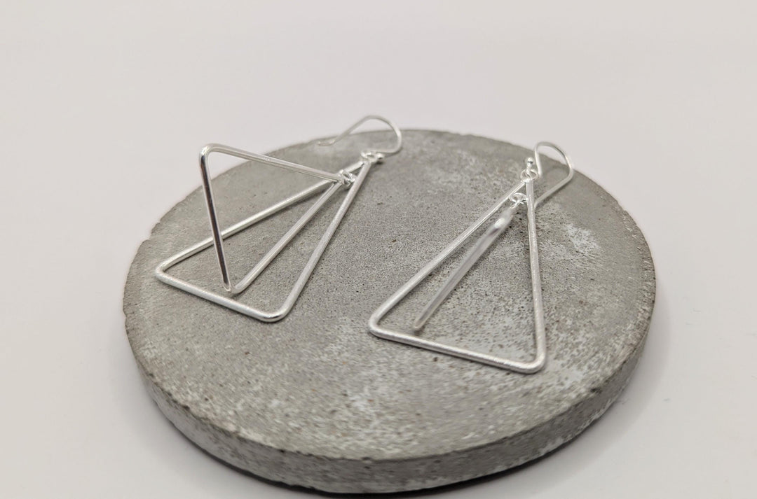 925 Silver Double Triangle Earrings with Matte Finish