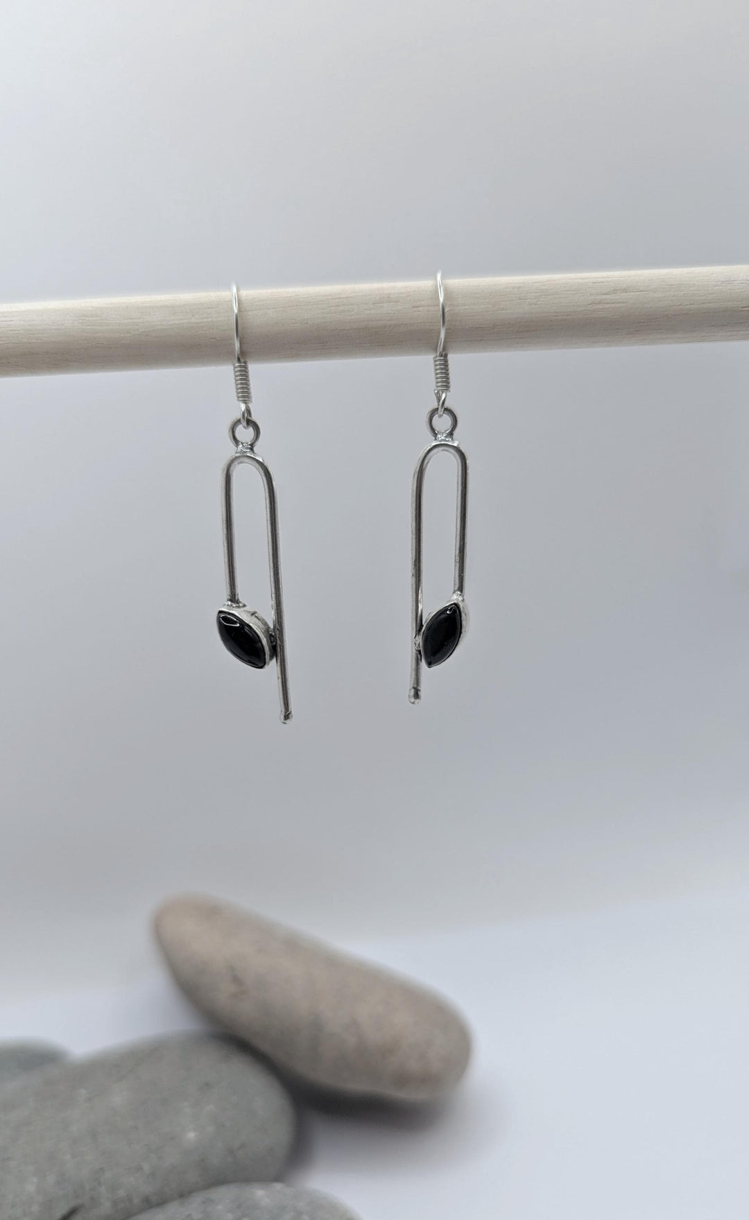 Geometrical Minimalist Earrings with Natural Stone — 925 Silver