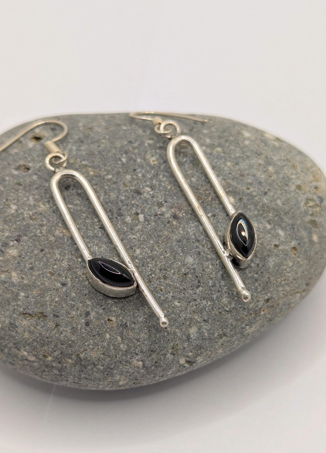 Geometrical Minimalist Earrings with Natural Stone — 925 Silver