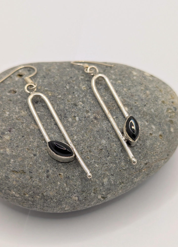 Geometrical Minimalist Earrings with Natural Stone — 925 Silver