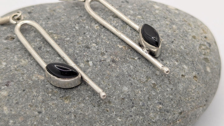 Geometrical Minimalist Earrings with Natural Stone — 925 Silver