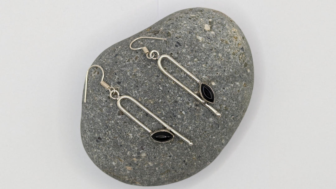 Geometrical Minimalist Earrings with Natural Stone — 925 Silver