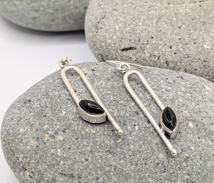 Geometrical Minimalist Earrings with Natural Stone — 925 Silver