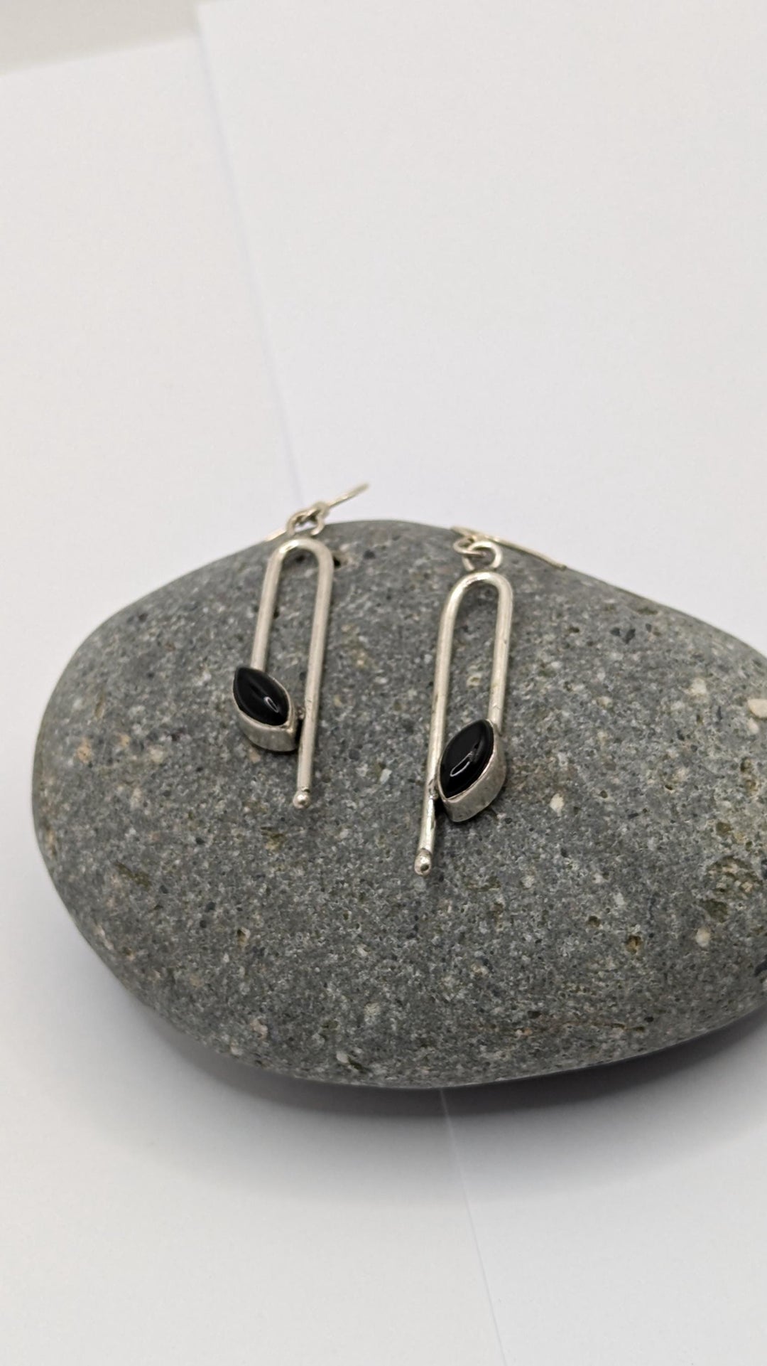 Geometrical Minimalist Earrings with Natural Stone — 925 Silver