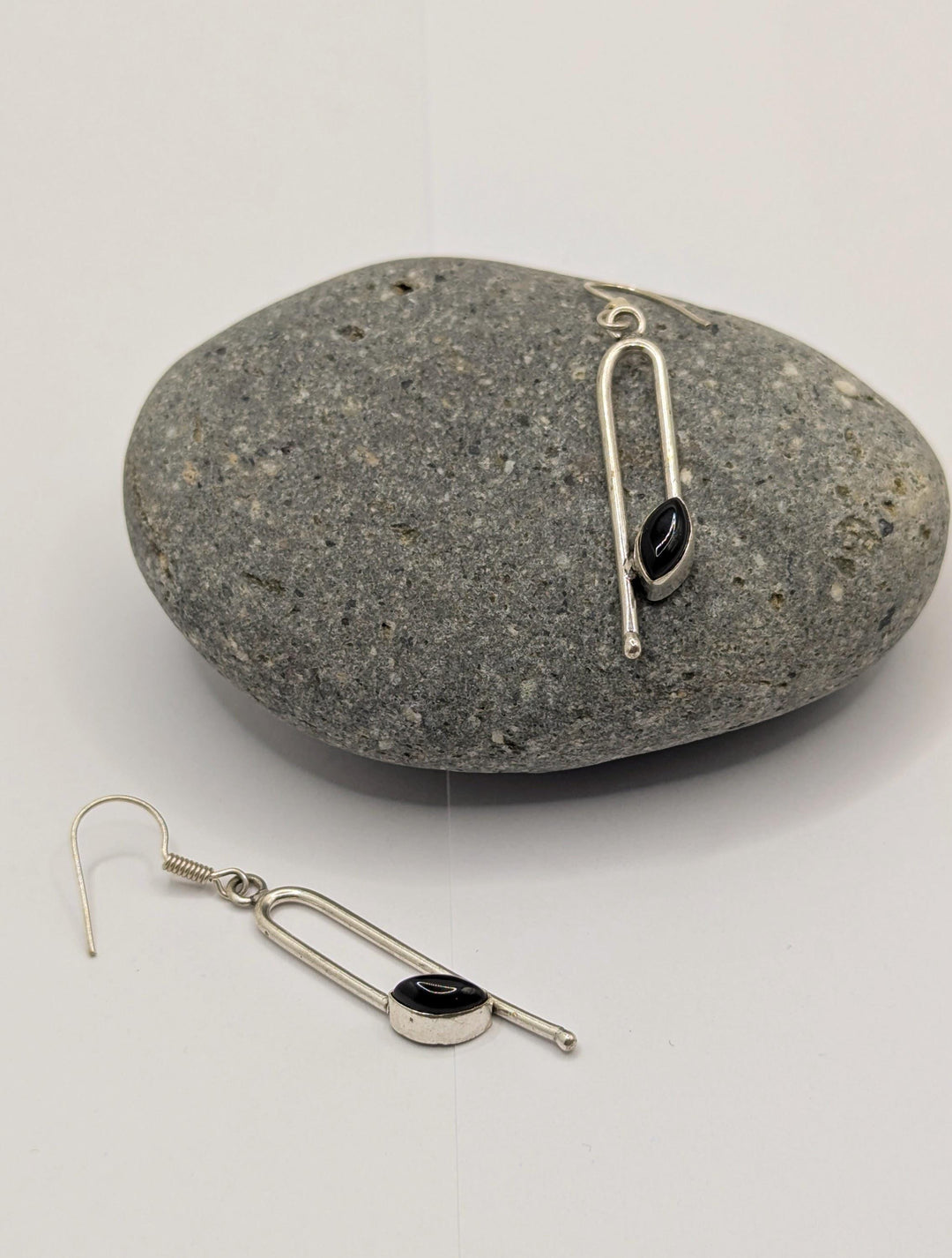 Geometrical Minimalist Earrings with Natural Stone — 925 Silver