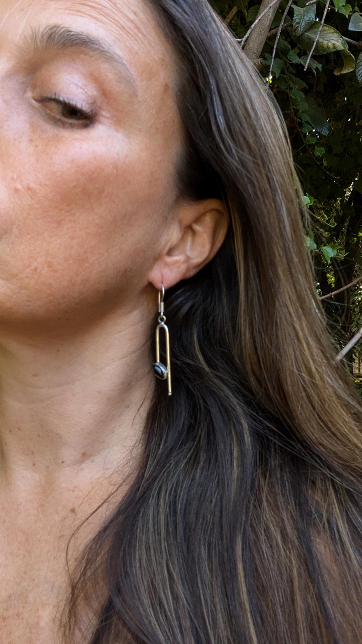 Geometrical Minimalist Earrings with Natural Stone — 925 Silver