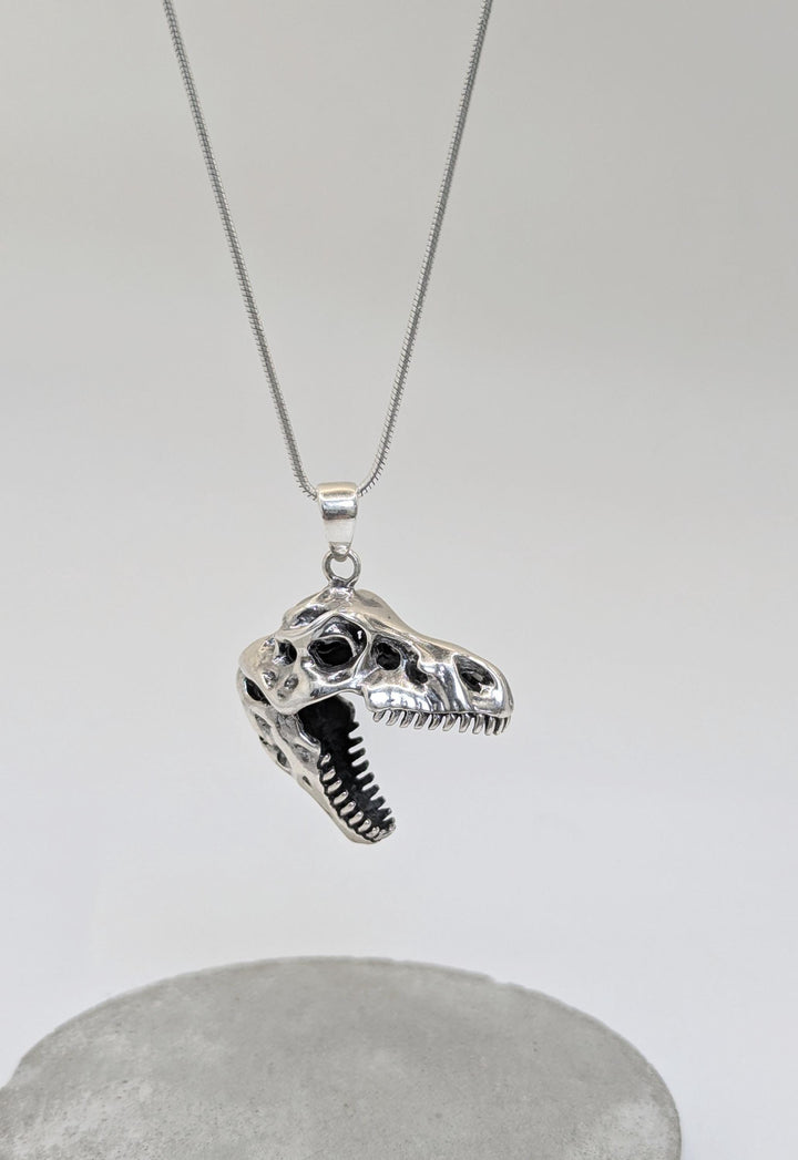 T-Rex Skull Pendant, 3D Dinosaur Head Pendant — 925 Silver