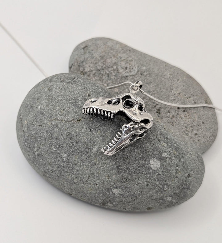 T-Rex Skull Pendant, 3D Dinosaur Head Pendant — 925 Silver