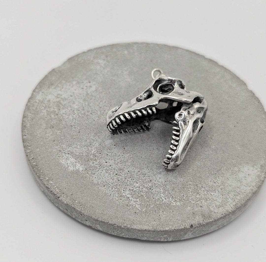T-Rex Skull Pendant, 3D Dinosaur Head Pendant — 925 Silver