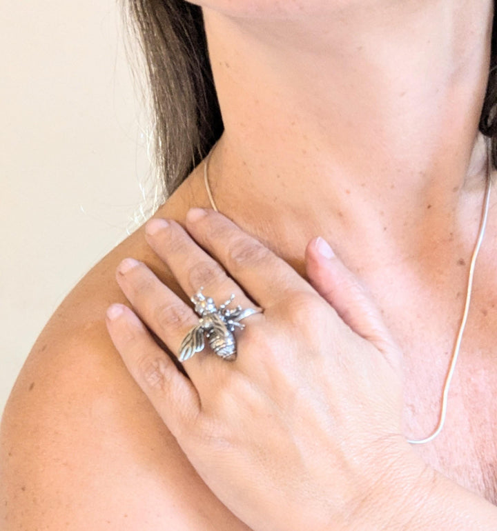 Honey Bee Ring, Statement Jewelry — 925 Silver
