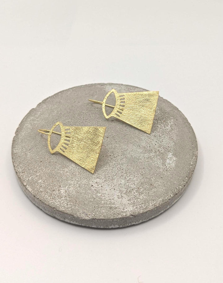 Matte Gold Tribal Hanger Earrings — 18k Gold Plated