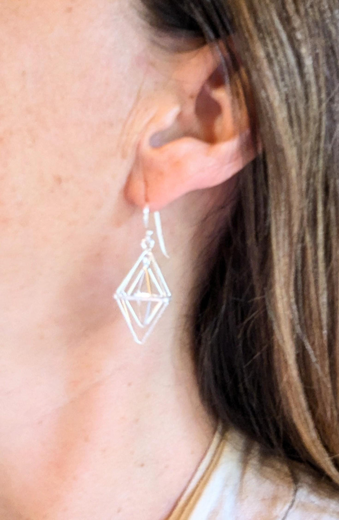 Matte Geometric Rhombus Dangle Earrings — 925 Silver