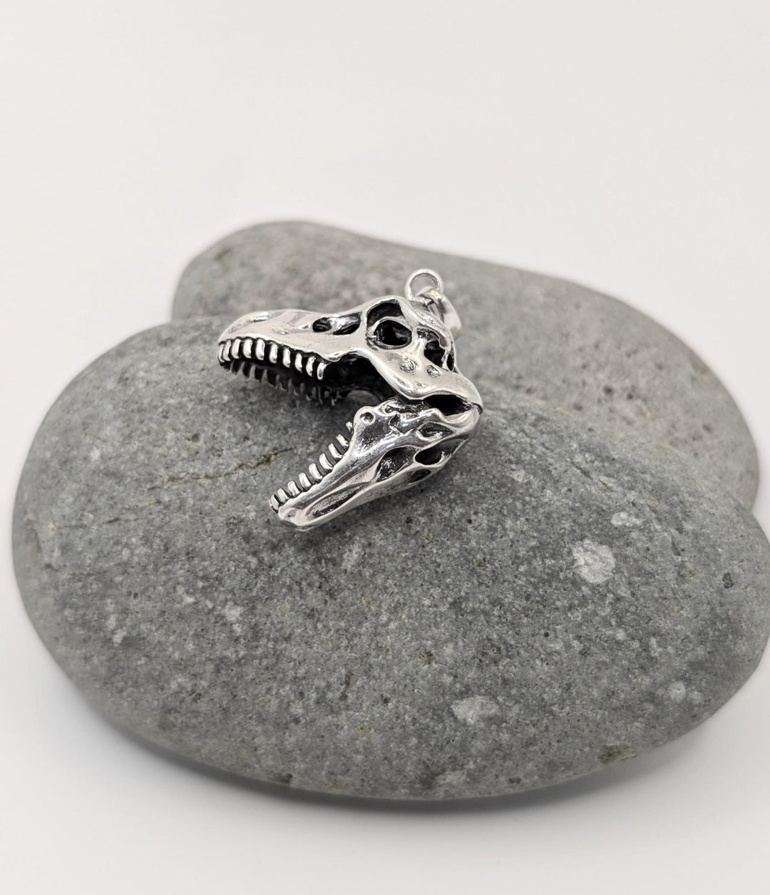 T-Rex Skull Pendant, 3D Dinosaur Head Pendant — 925 Silver