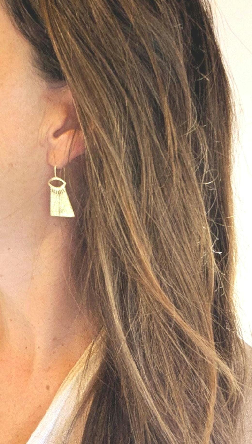 Matte Gold Tribal Hanger Earrings — 18k Gold Plated