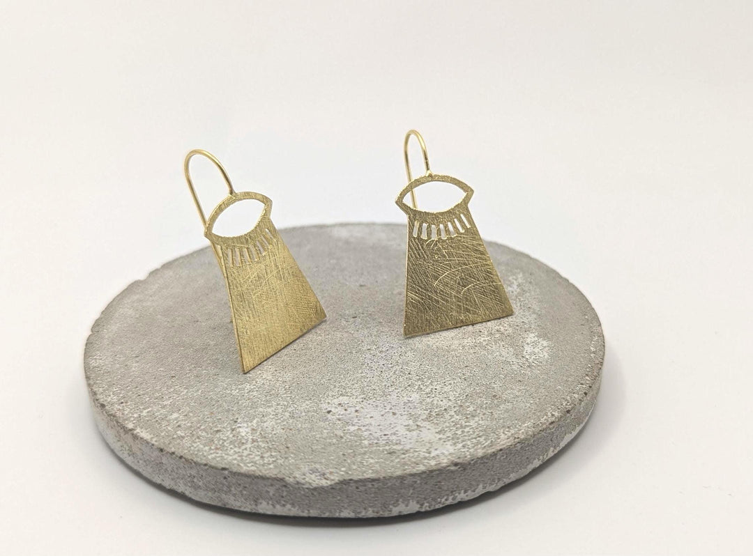 Matte Gold Tribal Hanger Earrings — 18k Gold Plated
