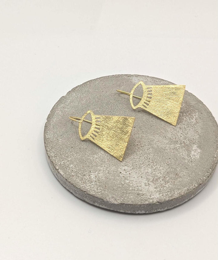 Matte Gold Tribal Hanger Earrings — 18k Gold Plated