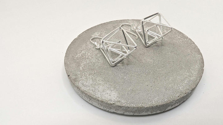 Matte Geometric Rhombus Dangle Earrings — 925 Silver