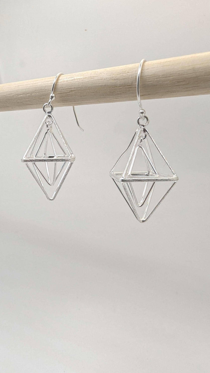 Matte Geometric Rhombus Dangle Earrings — 925 Silver