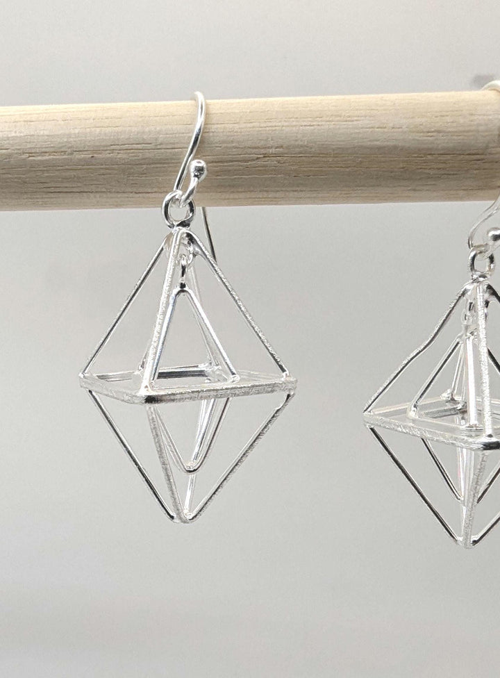 Matte Geometric Rhombus Dangle Earrings — 925 Silver