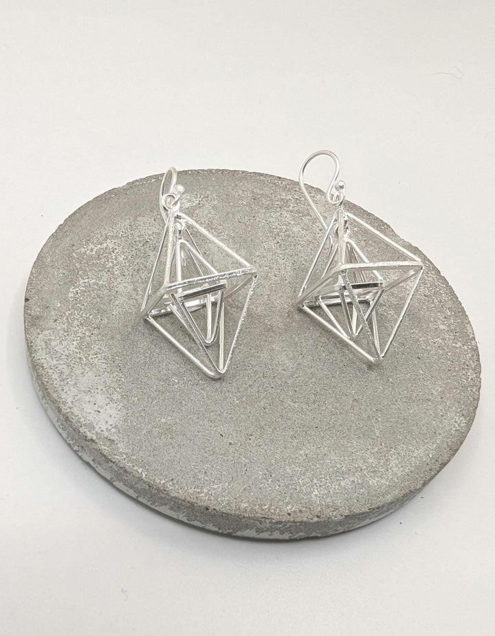 Matte Geometric Rhombus Dangle Earrings — 925 Silver